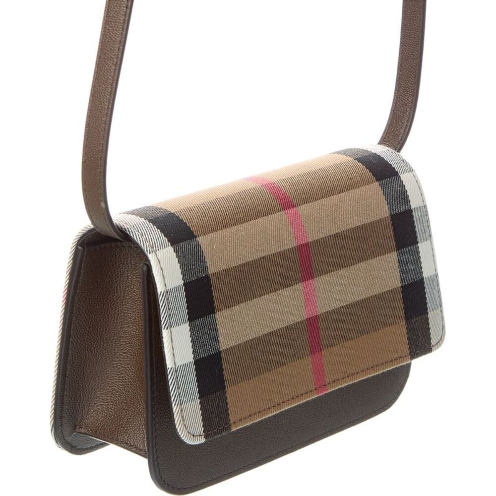 Burberry Check Canvas & Leather Crossbody, Brown - Picture 3 of 4